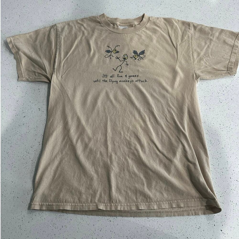 Vintage Flying Monkey Shirt Adult Large Brown 90s Y2K Stick Figure Funny Mens
